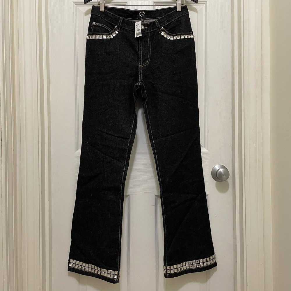 Vintage XOXO Studded Rhinestone Bootcut Jeans NWT Deadstock Y2K USA Made Sz 9 10